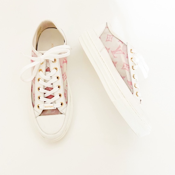 Louis Vuitton Stellar sneakers pink white LV logo monogram low top tennis shoes - Picture 2 of 12